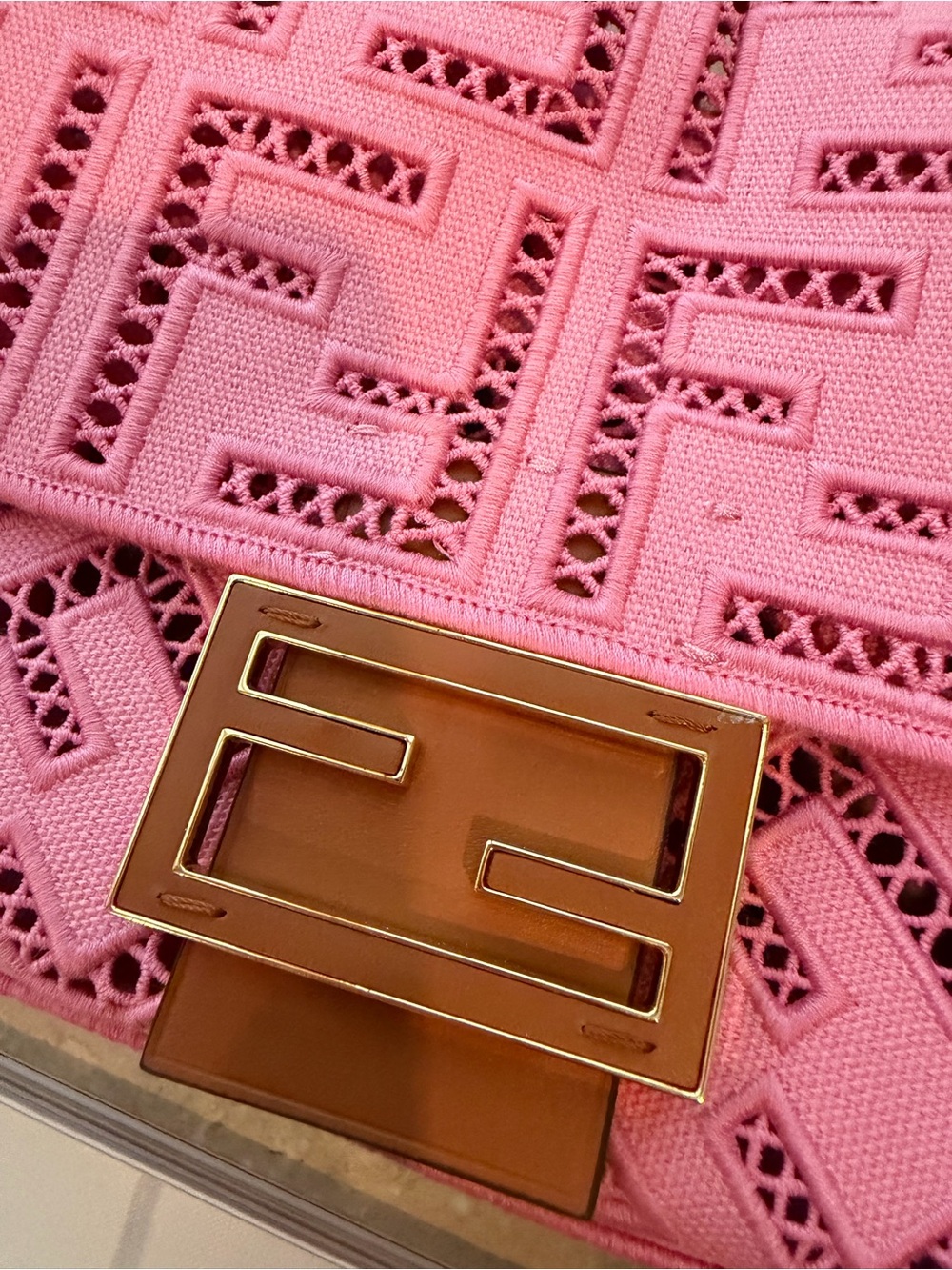 Designer inspired Pink FF Pattern Leather Shoulder Bag with Wide Strap - Picture 3 of 4